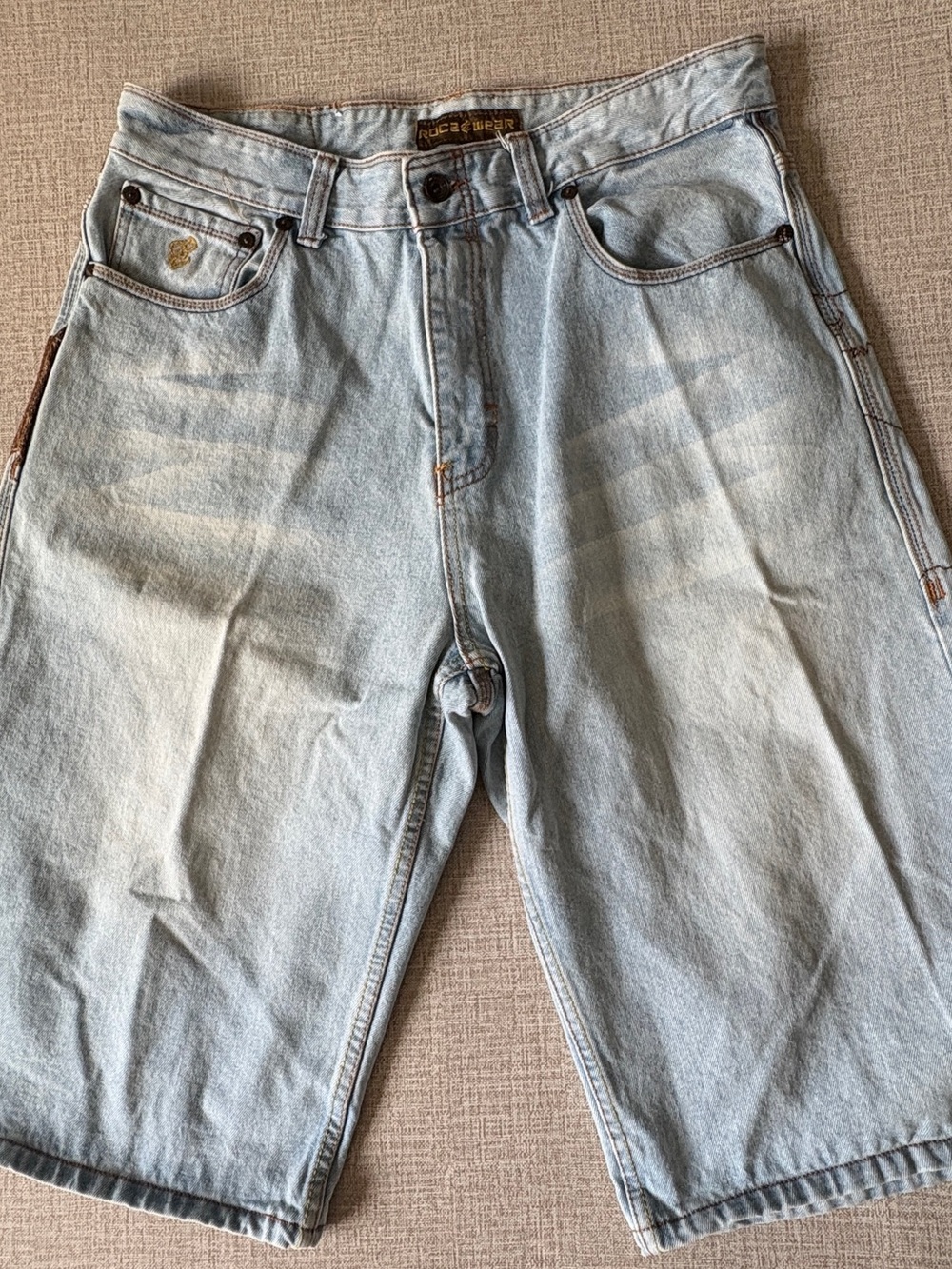 Y2K Rocka Wear Baggy Denim Jorts Eagle Embroidery Shorts Size 34